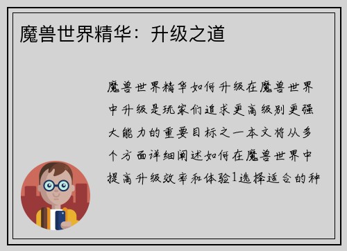 魔兽世界精华：升级之道