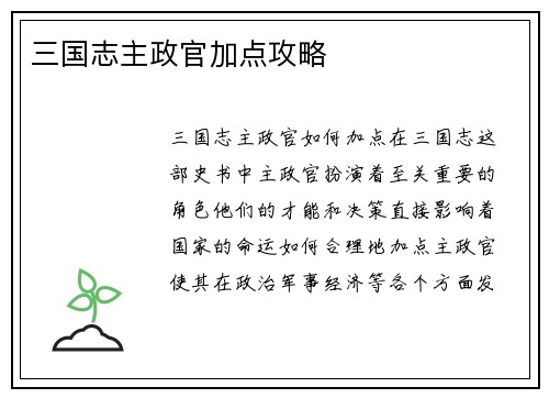 三国志主政官加点攻略